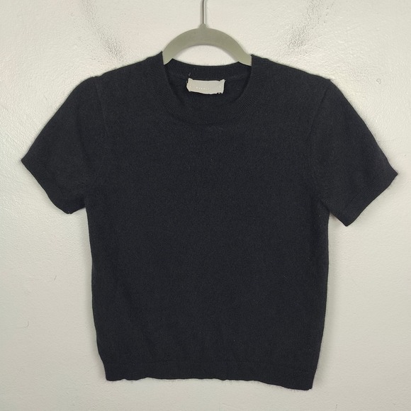 Everlane 100% Cashmere Grade A Crew Sweater Womens Small BlackShort Sleeve Prep - Picture 2 of 9